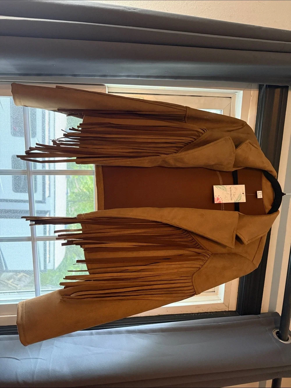 Fringed Brown Suede-Effect Women’s Leather Jacket